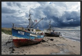 Poszter Keret Alumínium Tájkép Tenger Tengerpart Hajó Halászhajó Hullámok 60x40