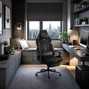 Gamer szék, lábtartóval prémium Black Noir