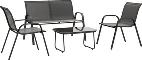 Outsunny 4 darabos kültéri kertbútor szett 2 rakásolható székkel, 2 személyes kanapéval és fekete edzett üveg asztallal | Aosom