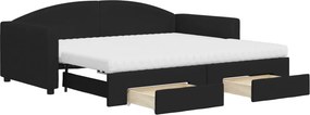 vidaXL fekete kihúzható szövet heverő fiókkal 90 x 190 cm