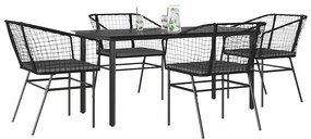 vidaXL 5 részes fekete polyrattan üveg kerti étkezőgarnitúra párnákkal