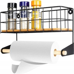 Fali Papír Törölközőtartó Fém Fekete Bambusz Konyhai Polc