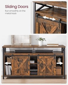 Tv-állvány szekrény, fém keret, rusztikus barna és fekete