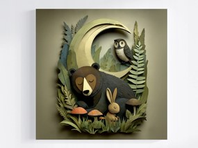 Vászonkép Canvas Állatok Medve Nyúl Bagoly 3D Kivágás 80x80