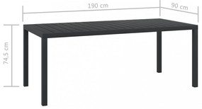 fekete alumínium és WPC kerti asztal 185 x 90 x 74 cm