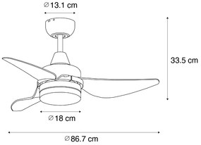 Mennyezeti ventilátor fehér 86,7 cm LED-del, fényerőszabályzóval és távirányítóval - Yuki