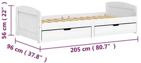 IRUN fehér tömör fenyőfa kanapéágy 2 fiókkal 90 x 200 cm