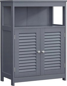 Álló fürdőszoba szekrény polcokkal és tároló ajtókkal