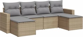 vidaXL 6 részes bézs polyrattan kerti ülőgarnitúra párnával
