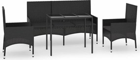 vidaXL 4 részes fekete polyrattan kerti ülőgarnitúra párnákkal