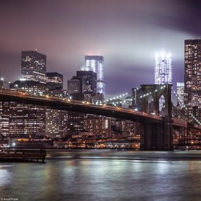 Poszter 20x20cm Esti felvétel a Brooklyn hídról Alsó-Man panorámával