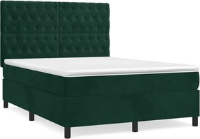 vidaXL sötétzöld bársony rugós ágy matraccal 140x190 cm