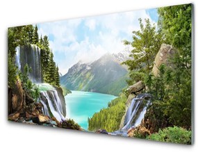 Üvegkép Mountain Waterfall Bay 100x50 cm 4 fogas