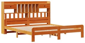 barna tömör fenyőfa könyvespolcos ágy matrac nélkül 200 x 200cm