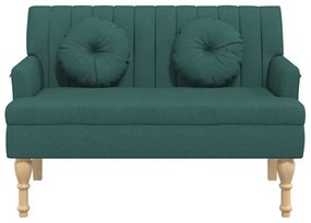 sötétzöld szövetpad párnákkal 113x64,5x75,5 cm