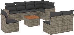 vidaXL 9 részes szürke polyrattan kerti ülőgarnitúra párnákkal