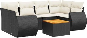 vidaXL 7 részes fekete polyrattan kerti ülőgarnitúra párnával