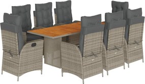 vidaXL 9 részes szürke polyrattan kerti étkezőgarnitúra párnával