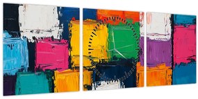 Kép - Színes négyzetek festménye (órával) (90x30 cm)