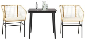 vidaXL 3 észes barna polyrattan üveg kerti étkezőgarnitúra párnával
