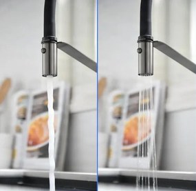 Konyhai csaptelep ELITE EDITION KW1202 lehajtható kifolyóval és kihúzható zuhanyfejjel, több színváltozatban — Gunmetal szürke