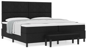 Box Spring Ágy Matraccal és Pad fekete 200x200 cm Szövet