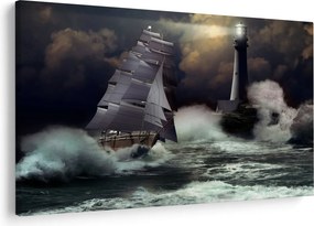 Kép - Viharos hullámokon áthajózó hajó (90x60 cm)