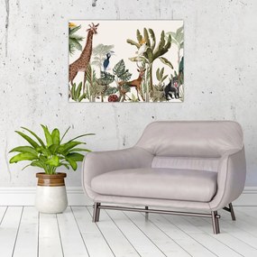 Üveg kép - Állatokkal teli dzsungel (70x50 cm)