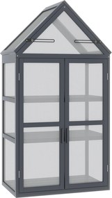 Outsunny Mini Üvegház 3 Szintes Növényágy Nyitható Tetővel és Kétajtós Bejárattal Fából és Polikarbonátból Készítve | Aosom