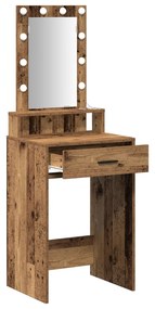 Sminkasztal LED Fényekkel Régi Fa 50x41x140 cm