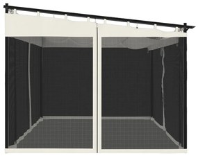 krémszínű acél pavilon hálós oldalakkal 4 x 3 m