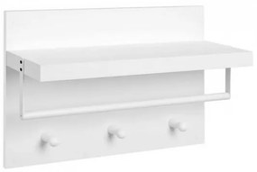 Stílusos fehér fali polc és fogas 60x21,5x40 cm