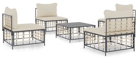 5 részes antracitszürke polyrattan kerti ülőgarnitúra párnákkal