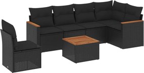 vidaXL 7 részes fekete polyrattan kerti ülőgarnitúra párnával