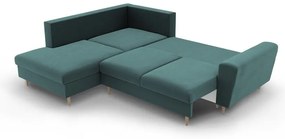 Petróleum színű bársony kinyitható tárolóhelyes sarokkanapé (bal oldali-L alakú) Kyoto – Cosmopolitan Design