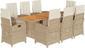 vidaXL 9 részes bézs polyrattan kerti étkezőgarnitúra párnákkal