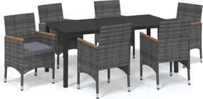 vidaXL 7 részes szürke polyrattan kerti étkezőgarnitúra párnákkal