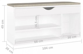 fehér szerelt fa cipőtároló pad párnával 104 x 30 x 49 cm