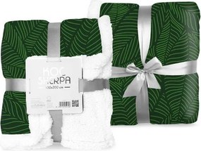 Mikroszálas ágytakaró 150x200 Sherpa zöld fehér bárány levelek kétoldalas