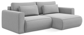 Világosszürke bársony kinyitható-tárolóhelyes sarokkanapé (jobb oldali-heverő résszel) Kapua – Makamii