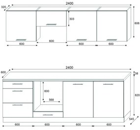 CELESTE 240 cm-es fényes fehér konyhabútor