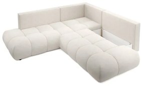 ALMADA kihúzható jobb oldali L alakú kárpitozott sarokkanapé tárolóval, bézs