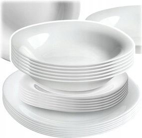 Étkezőgarnitúra 6 Személyes Tányér Szett Üveg Étkészlet Fehér 18 db-os