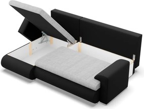 Tokio sarokkanapé, 2 ágyneműtartóval, fonott + műbőr, baloldali, szürke - fekete