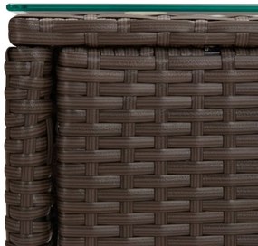 barna polyrattan és edzett üveg kisasztal 53 x 37 x 48 cm
