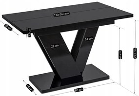 Bővíthető Étkezőasztal Magasfényű Fekete Színben. CLARK 120-160 cm