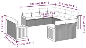 11 részes fekete polyrattan kerti ülőgarnitúra párnákkal