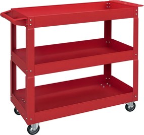 DURHAND Kézi Kocsi Kerekekkel Acél Kocsi 3 Tárolópolccal és Oldalsó Fogantyúval Mechanikai Garázsba 150 kg Teherbírás 83x35.3x76 cm Piros | Aosom