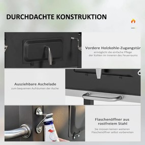 Outsunny Faszenes grillsütő, BBQ füstölő, 1 polc, 1 törölközőtartó, 2 grillrács, fekete