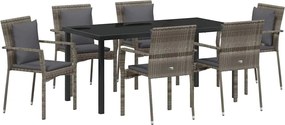 vidaXL Kert étkező szett párnával 7 pcs Szürke polirattan